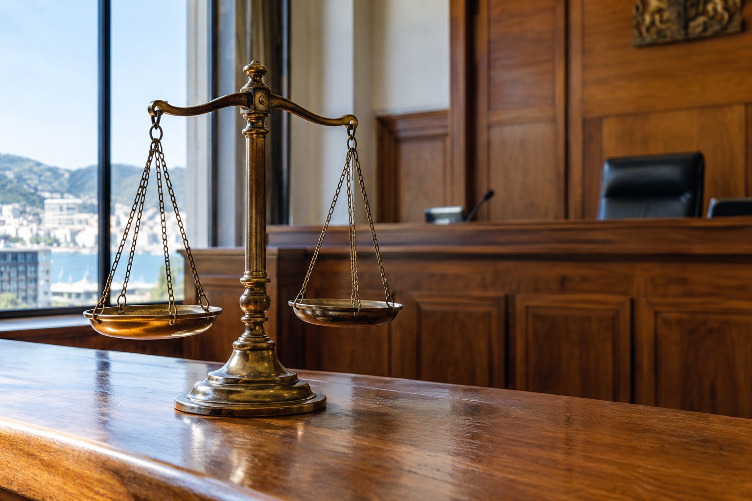 Courtroom scales representing judicial enforcement and administrative fines